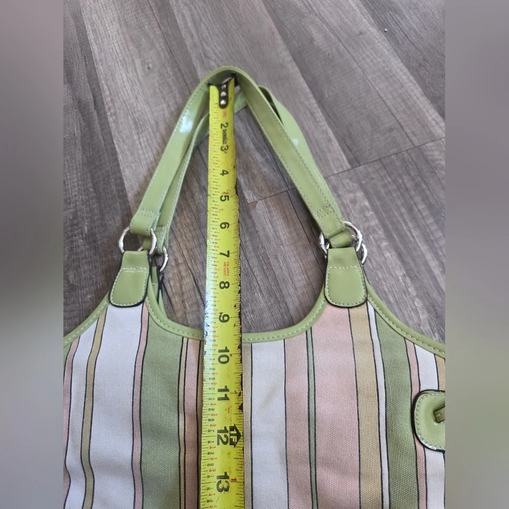 Green Pink Striped Bag Beach Bucket Shoulder Cittage Preppy Wedding Classy Tote